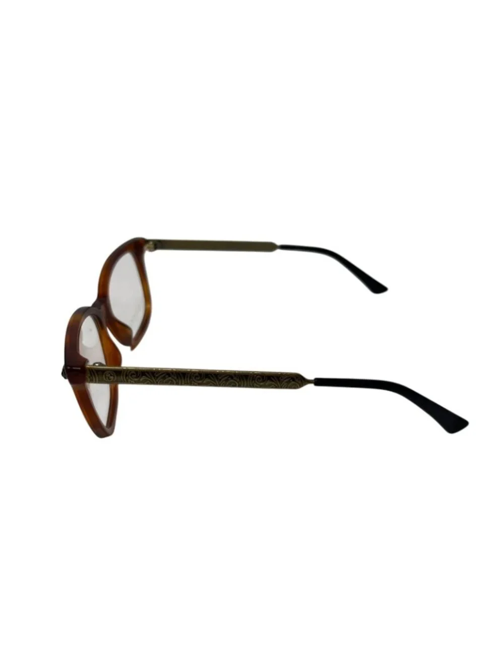Gucci GG0218O 003 51mm Brown Havana Antique Gold Eyeglasses RX Frames Italy New